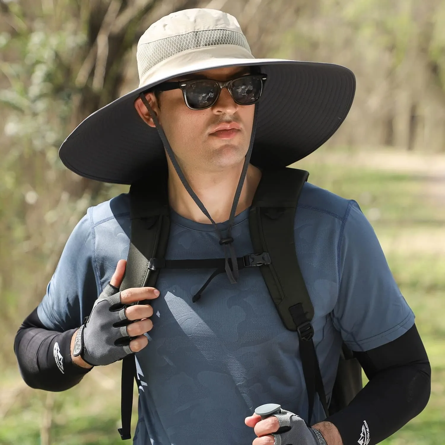 Wide Brim Sun Protection Hat Outdoor Unisex Ventilated Hats for Hiking Beach Fishing Safari Garden Lawn Yard Work Kayaking