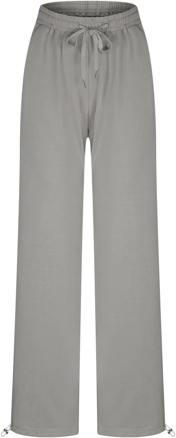 Wide Leg Jogging Pants Women High Waisted Drawstring Pants Soft Comfortable Pants Solid Color Sweatpants for Sports