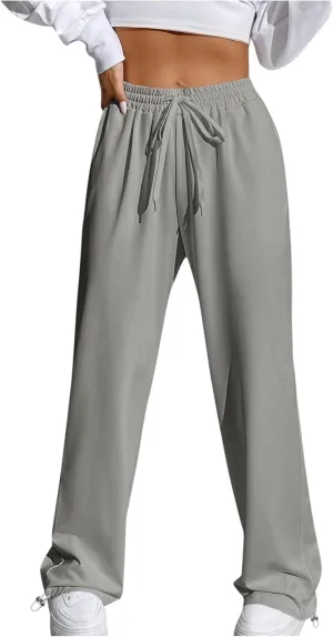 Wide Leg Jogging Pants Women High Waisted Drawstring Pants Soft Comfortable Pants Solid Color Sweatpants for Sports