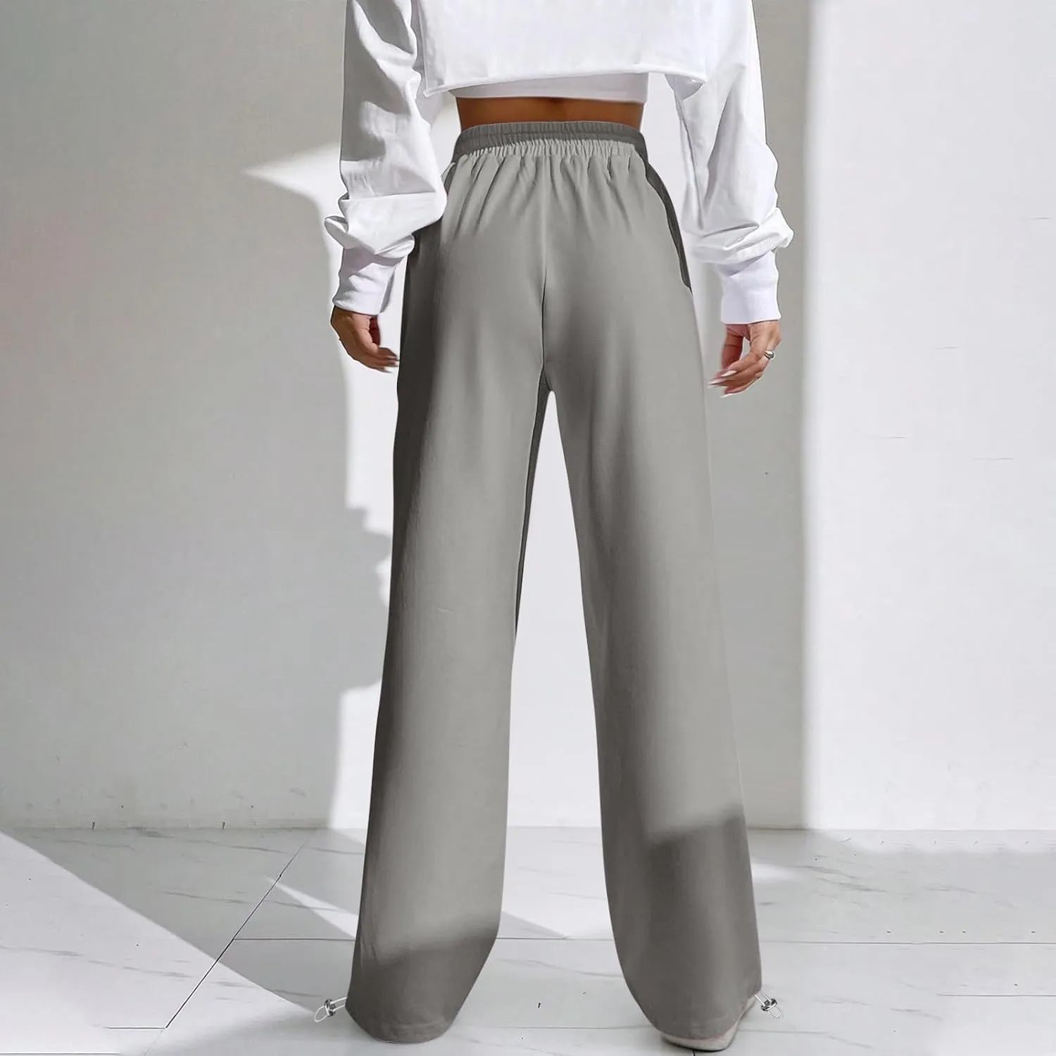 Wide Leg Jogging Pants Women High Waisted Drawstring Pants Soft Comfortable Pants Solid Color Sweatpants for Sports