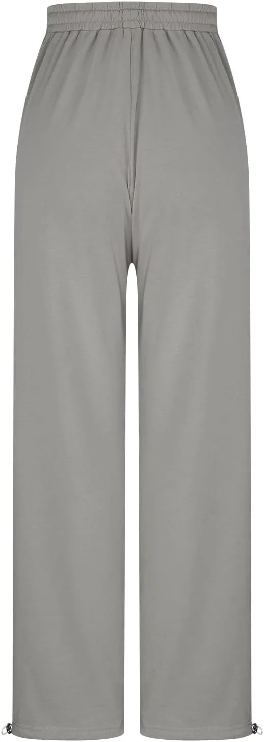 Wide Leg Jogging Pants Women High Waisted Drawstring Pants Soft Comfortable Pants Solid Color Sweatpants for Sports