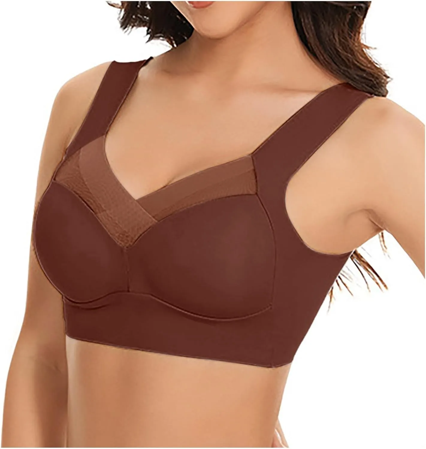 Wireless Bra for Women Full Coverage Seamless Support Push Up Bras No Underwire Comfort V Neck Everyday Bralettes