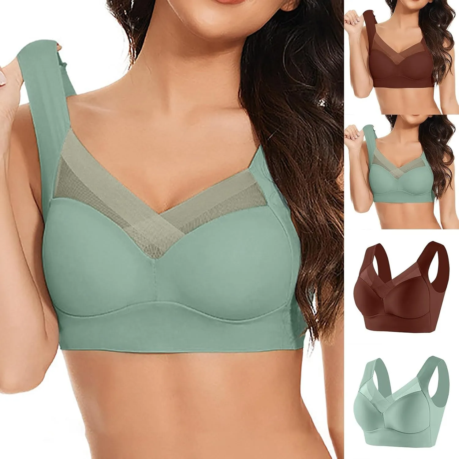 Wireless Bra for Women Full Coverage Seamless Support Push Up Bras No Underwire Comfort V Neck Everyday Bralettes