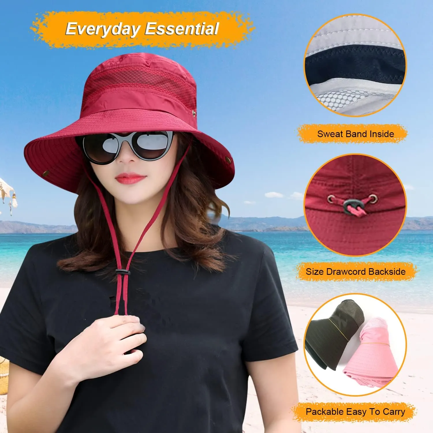Women Fishing Sun Hat Men Summer UV Protection Bucket Hats Mesh Ventilated Outdoor Hiking Gardening Beach Lawn Hat