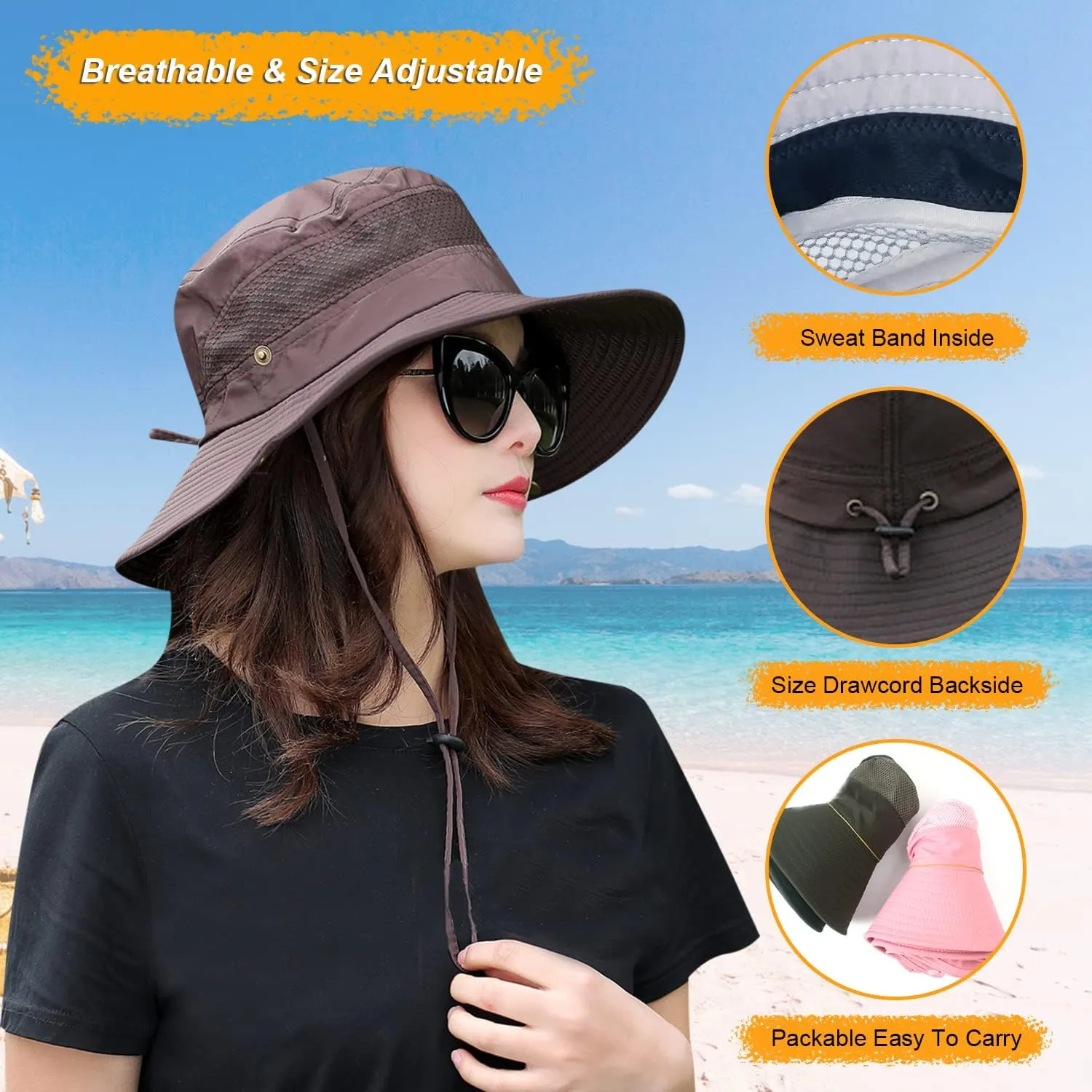 Women Fishing Sun Hat Men Summer UV Protection Bucket Hats Mesh Ventilated Outdoor Hiking Gardening Beach Lawn Hat