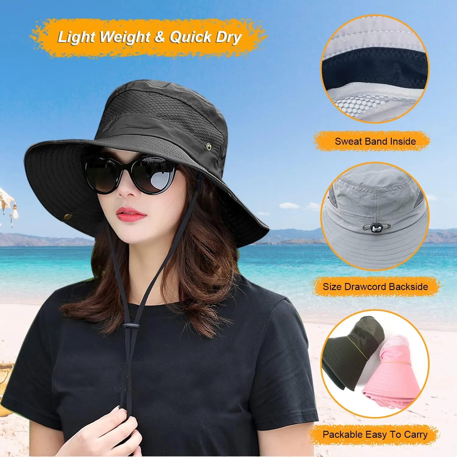 Women Fishing Sun Hat Men Summer UV Protection Bucket Hats Mesh Ventilated Outdoor Hiking Gardening Beach Lawn Hat
