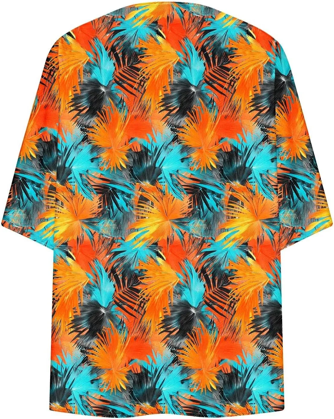 Women Floral Print Lightweight Chiffon Kimono Cardigan 3/4 Sleeve Loose Beach Wear Cover Up Sun Protection Blouse Top