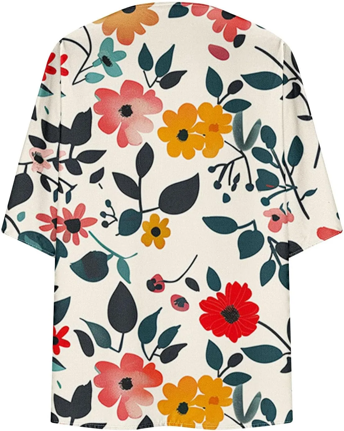 Women Kimono Cardigans Floral Chiffon Loose Open Front Cover Up 3/4 Sleeve Rash Guard Lightweight Swimwear Beach Tops