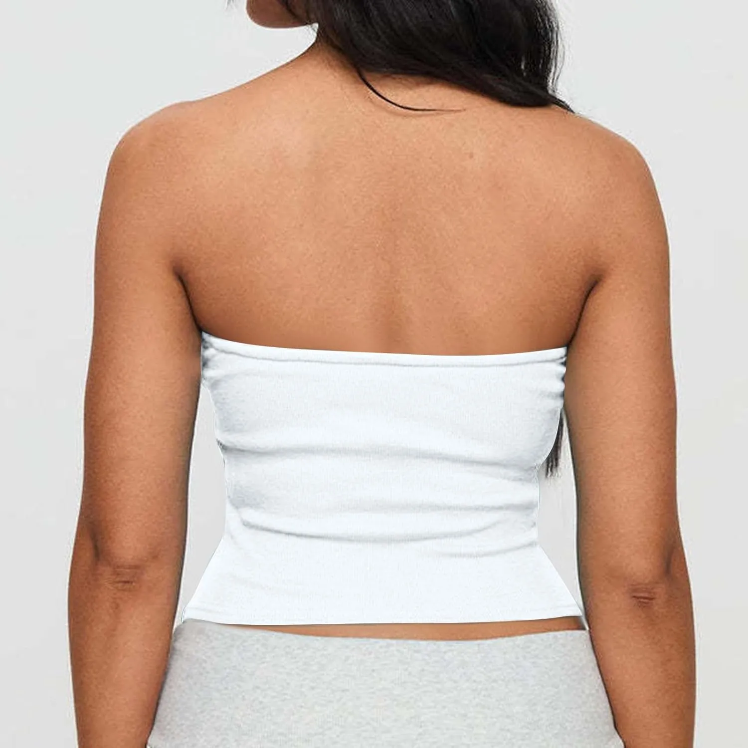 Women Summer Ribbed Knit Crop Tube Top, Elastic Slim Summer Going Out Trendy Clothes Strapless Breathable Basic Bustier