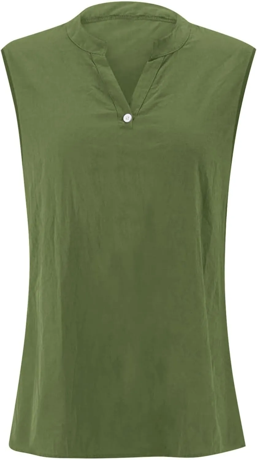 Women's 2025 Summer Tank Top V Neck Sleeveless Button Down T Shirts Trendy Lightweight Casual Loose Side Slit Tops