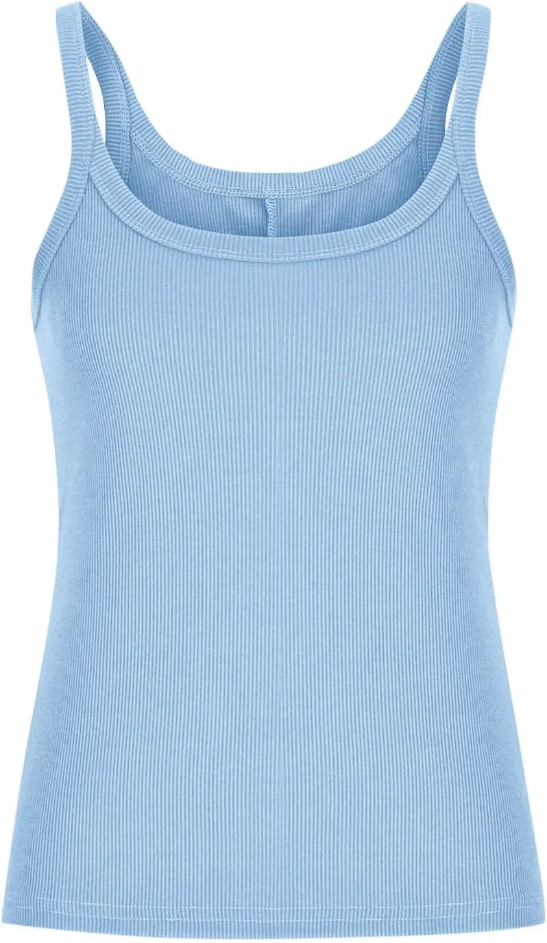 Women's 2025 Summer Tank Tops Ribbed Knit Slim Sleeveless Camisole Shirts Spaghetti Strap Trendy Casual Basic Blouse