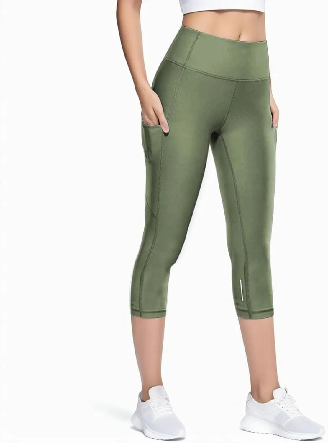 Womens Capri Compression Leggings Skimpy Ultra Soft Workout High Waist Tummy Control Yoga Pants Reflective Cropped
