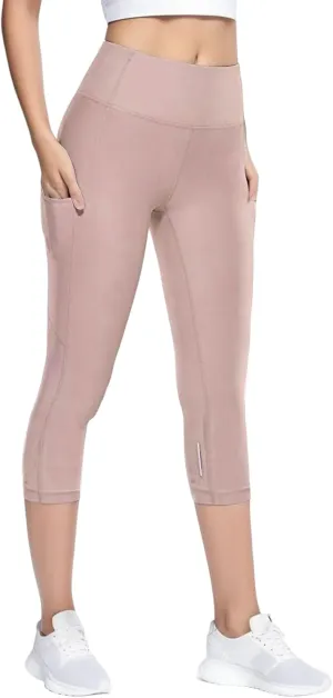 Womens Capri Compression Leggings Skimpy Ultra Soft Workout High Waist Tummy Control Yoga Pants Reflective Cropped