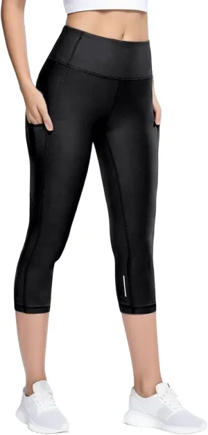 Womens Capri Compression Leggings Skimpy Ultra Soft Workout High Waist Tummy Control Yoga Pants Reflective Cropped