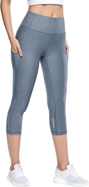 Womens Capri Compression Leggings Skimpy Ultra Soft Workout High Waist Tummy Control Yoga Pants Reflective Cropped