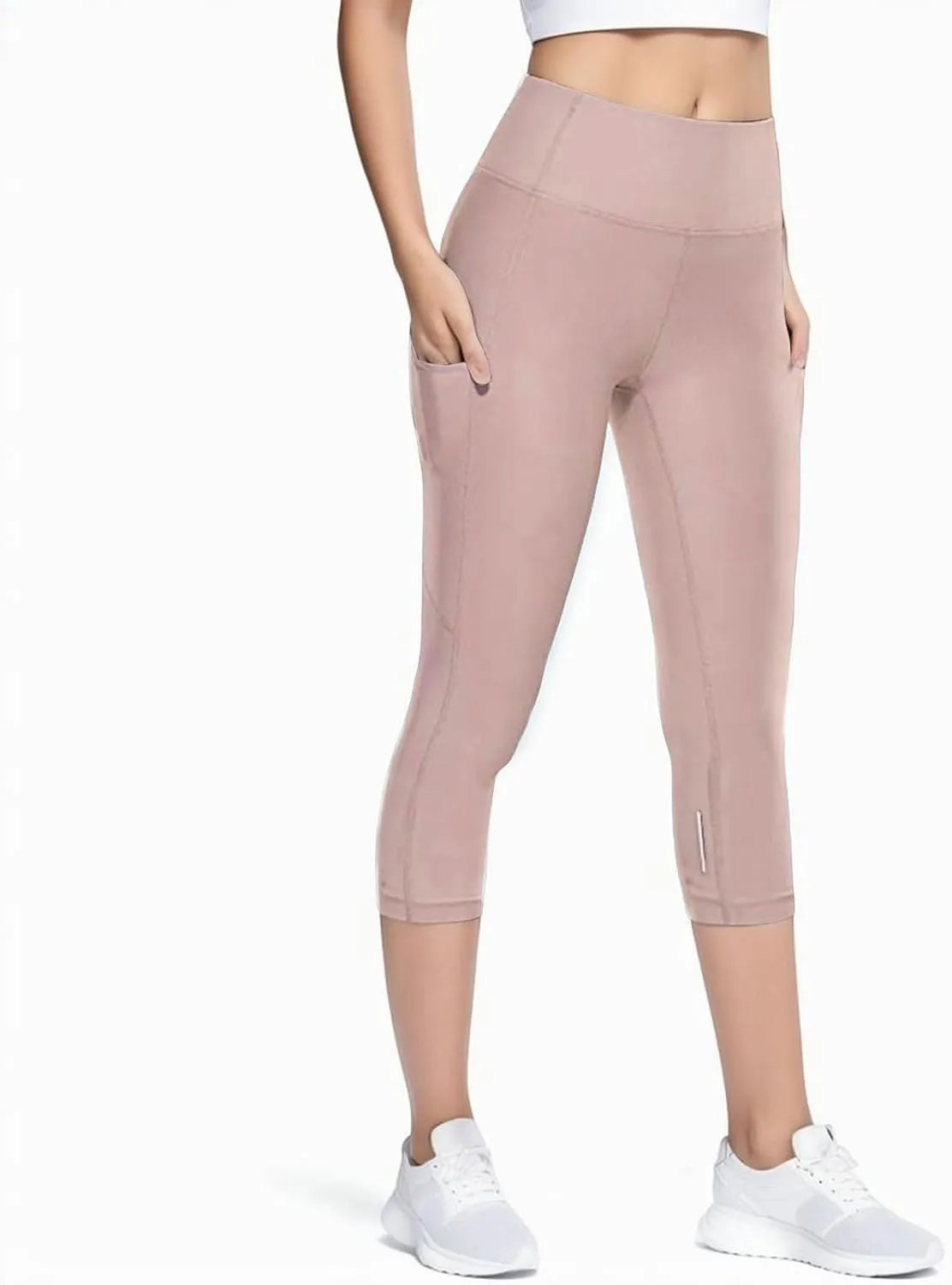 Womens Capri Compression Leggings Skimpy Ultra Soft Workout High Waist Tummy Control Yoga Pants Reflective Cropped