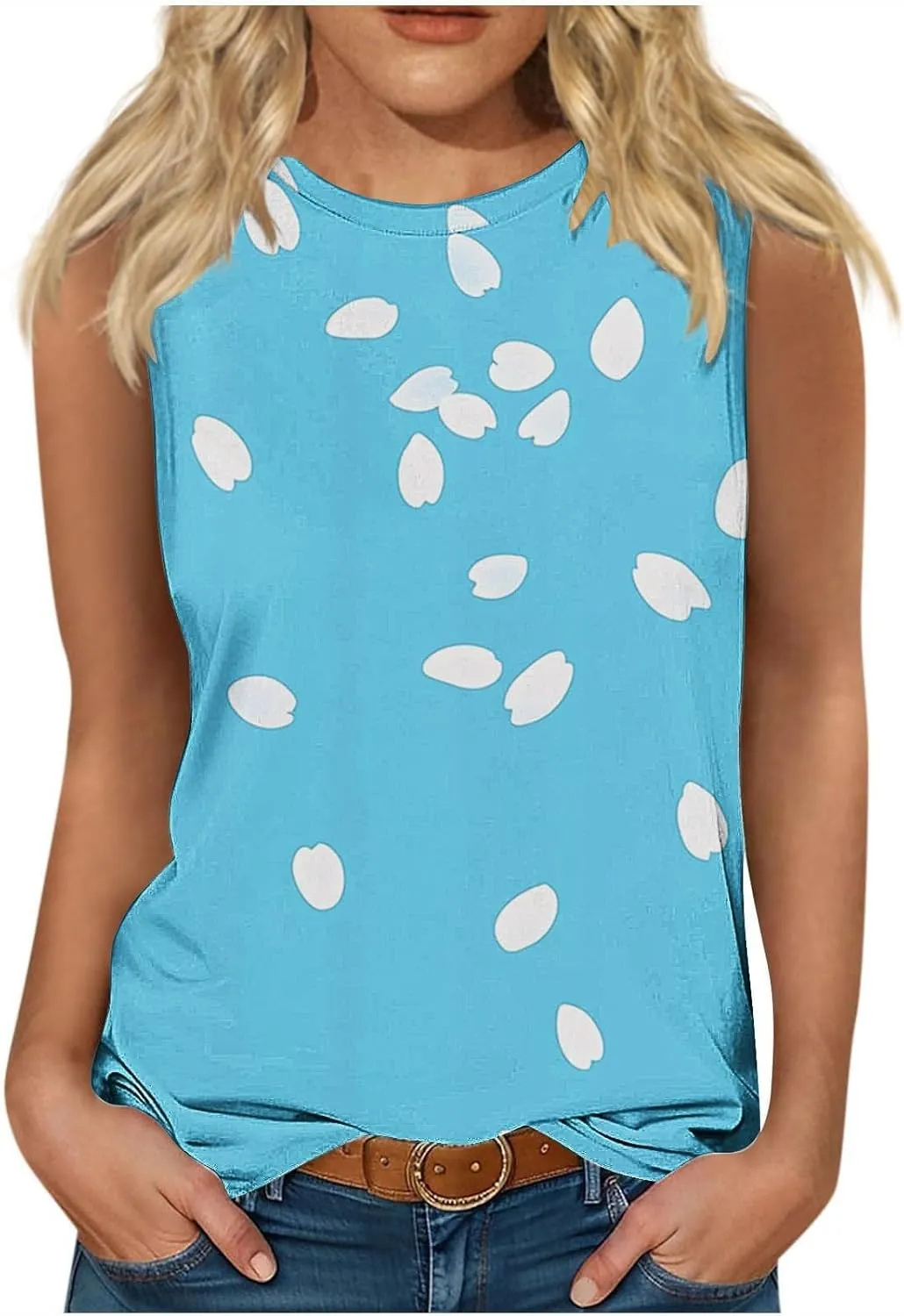 Women's Casual Floral Tank Tops 2025 Summer Sleeveless Shirts Basic Roundneck Loose Tunic Tee Ladies Fashion Blouse
