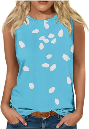 Women's Casual Floral Tank Tops 2025 Summer Sleeveless Shirts Basic Roundneck Loose Tunic Tee Ladies Fashion Blouse