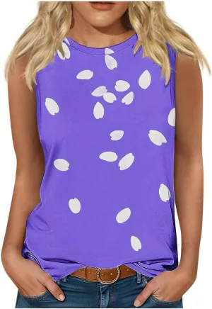 Women's Casual Floral Tank Tops 2025 Summer Sleeveless Shirts Basic Roundneck Loose Tunic Tee Ladies Fashion Blouse