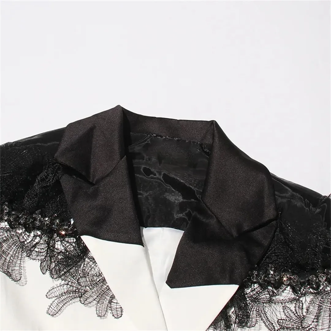 Women's Casual Lace Blazer High Stretch Stitching Double-Breasted Formal Blazer Coat