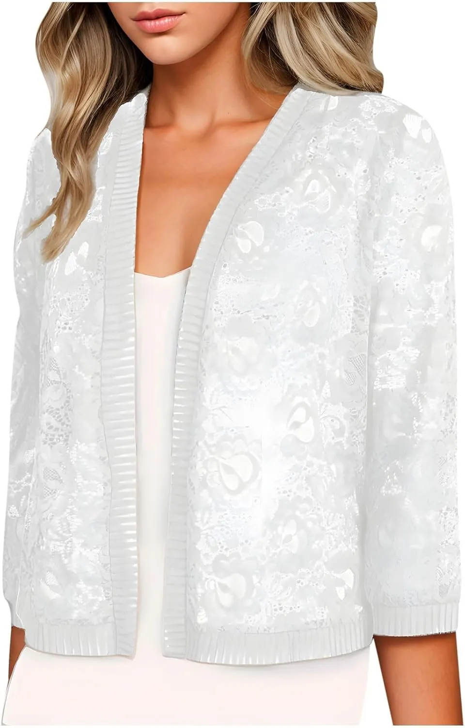 Women’s Casual Summer Lace Cardigan Half Sleeve Floral Crochet Shrug Sweater Lightweight Open-Front Cover Up for Dress