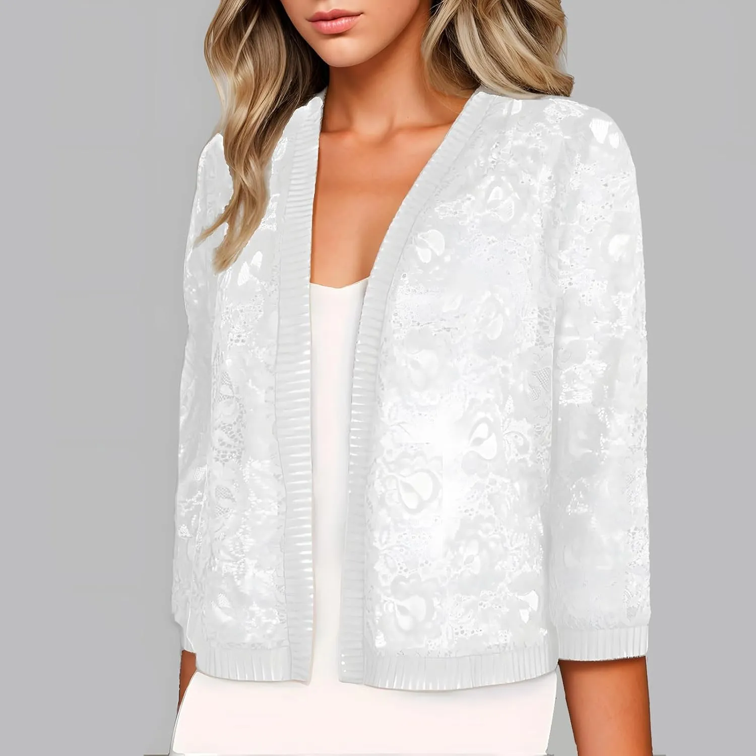 Women’s Casual Summer Lace Cardigan Half Sleeve Floral Crochet Shrug Sweater Lightweight Open-Front Cover Up for Dress