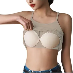 Womens Crewneck Ribbed Knit Crop Tops with Padded Spaghetti Strap Sleeveless Back Cut Out Slim Stretch Casual Tank Top