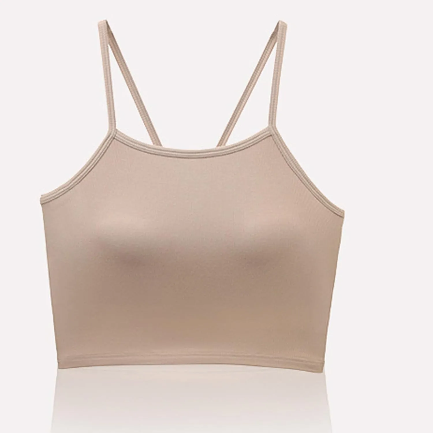 Womens Crewneck Ribbed Knit Crop Tops with Padded Spaghetti Strap Sleeveless Back Cut Out Slim Stretch Casual Tank Top