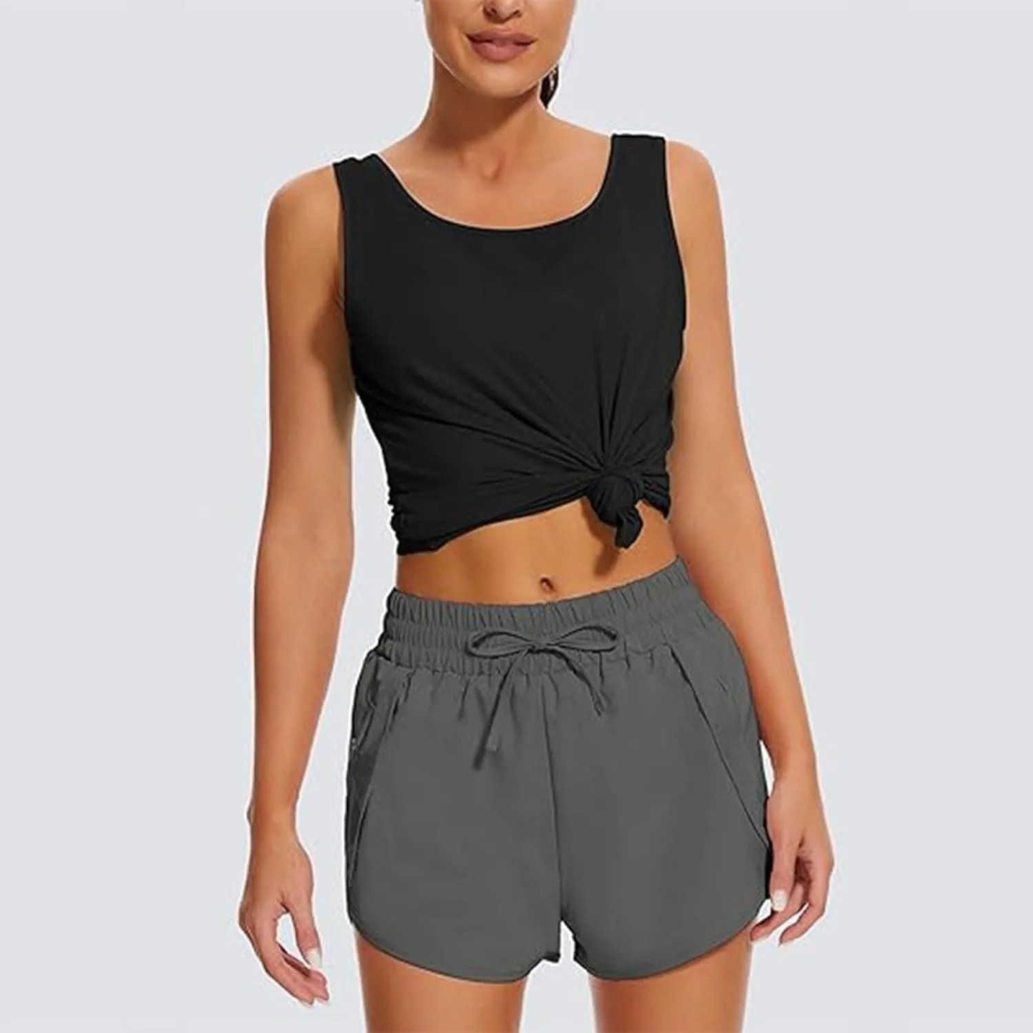 Women's Open Back Tank Tops Lightweight Sleeveless Workout Athletic Gym Yoga Shirts Running Quick Dry Pleated Tops