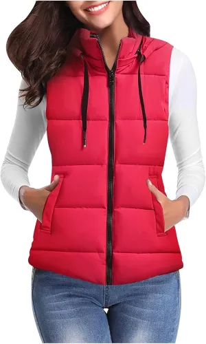 Womens Puffer Vest One Morality Warm V Neck Thin Down Vest Inside Hooded Puffer Vest Women'S Outerwear Vests Zip Up