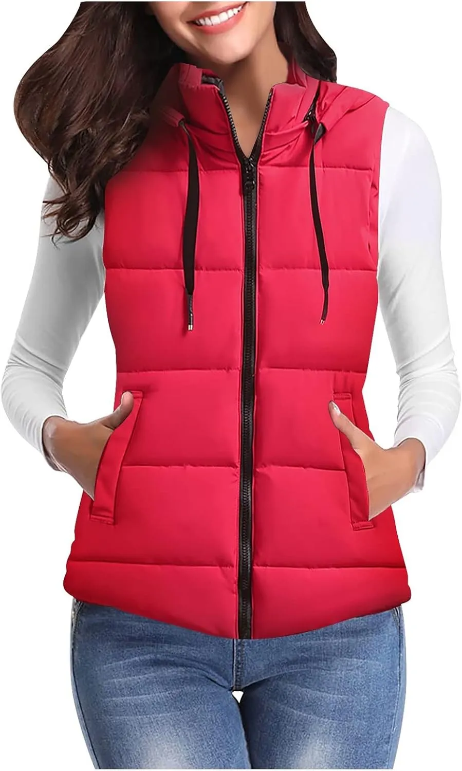 Womens Puffer Vest One Morality Warm V Neck Thin Down Vest Inside Hooded Puffer Vest Women'S Outerwear Vests Zip Up