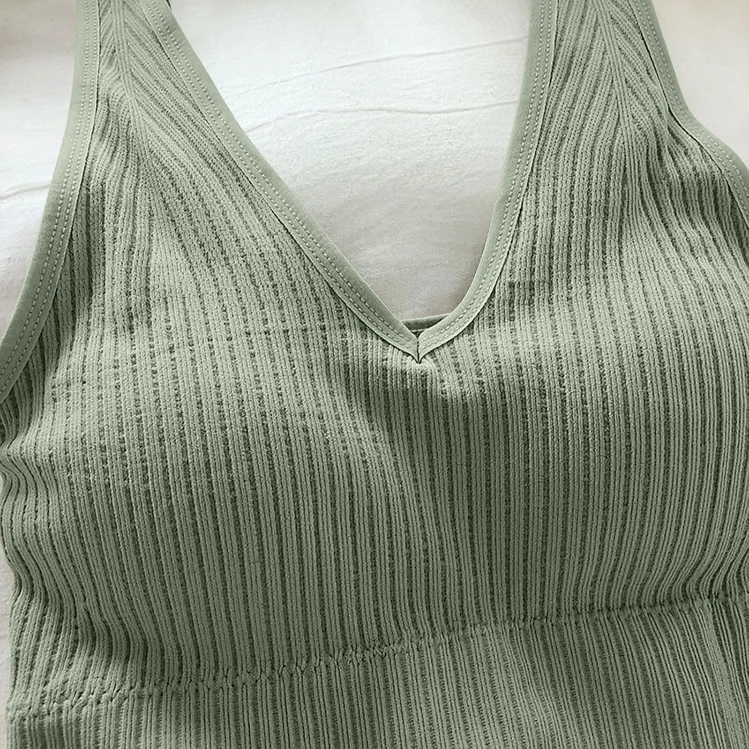 Women's Ribbed Knit Athletic Tank Tops Summer Sleeveless V Neck Stretch Basic Shirts with Padded Workout Crop Tops