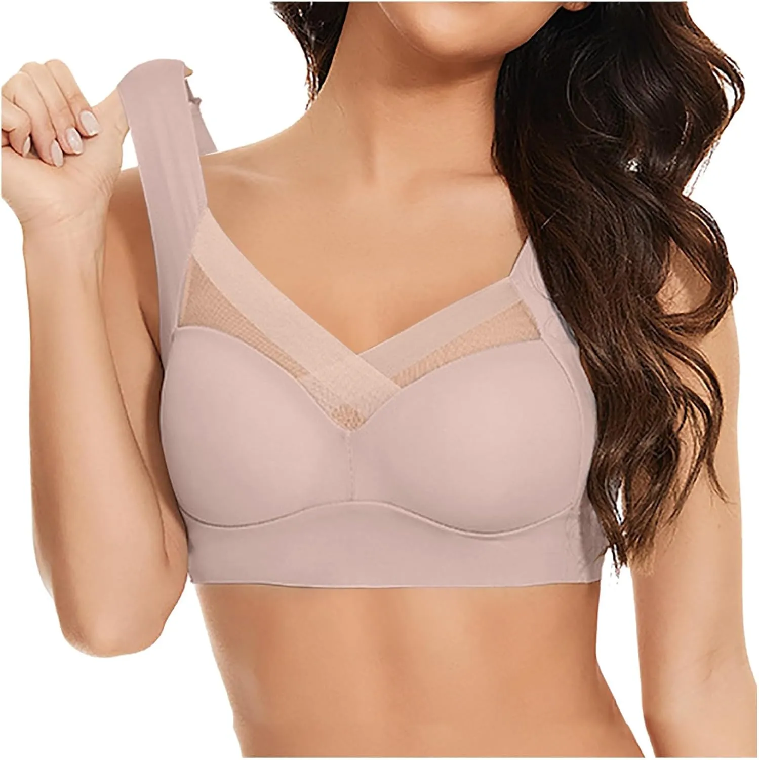 Women's Seamless Bras Wirefree Push Up Bra Full Coverage Gathering Bra Comfortable Bralettes with Support Everyday Bra