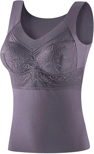 Womens Sleeveless Thermal Tank Tops Comfy Lace Warm Camisole Basic Thin Comfy Underwear Fall Baselayer V Neck Vest