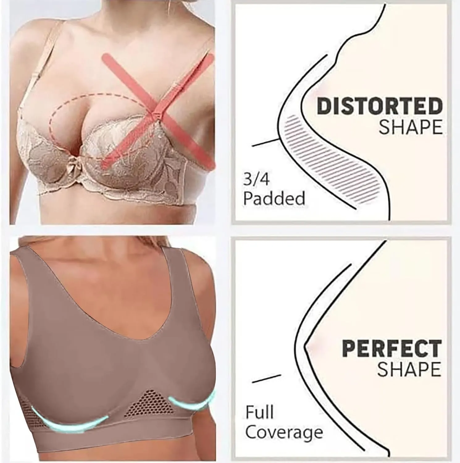 Women's Sports Bra Breathable No Wire Everyday Bras Soft Support Breathable Medium Support Mesh Bras