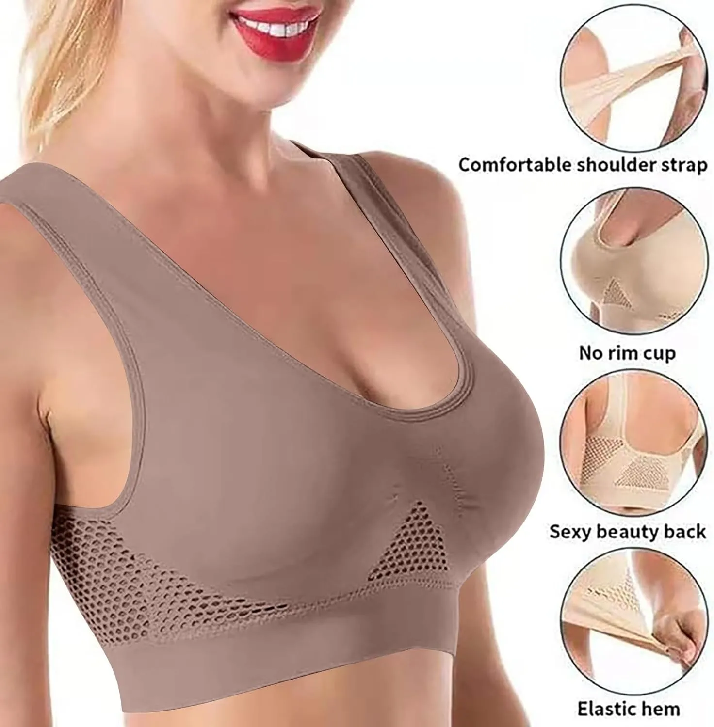 Women's Sports Bra Breathable No Wire Everyday Bras Soft Support Breathable Medium Support Mesh Bras