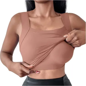 Womens Square Neck Sleeveless Tees 2025 Summer Basic Padded Tank Top with Built in Bra Stretch Athletic Yoga Shirts