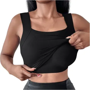 Womens Square Neck Sleeveless Tees 2025 Summer Basic Padded Tank Top with Built in Bra Stretch Athletic Yoga Shirts