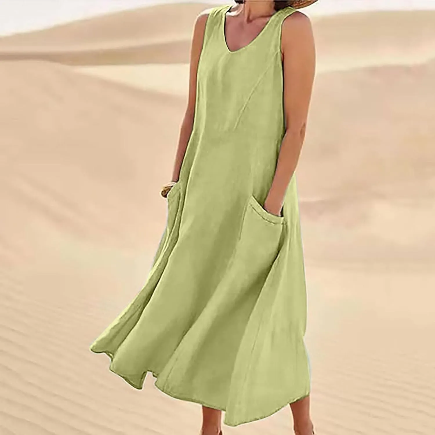 Women's Summer Casual Loose Sundresd Women's Summer Casual Sleeveless Long Maxi Beach Dress Cotton Linen Summer