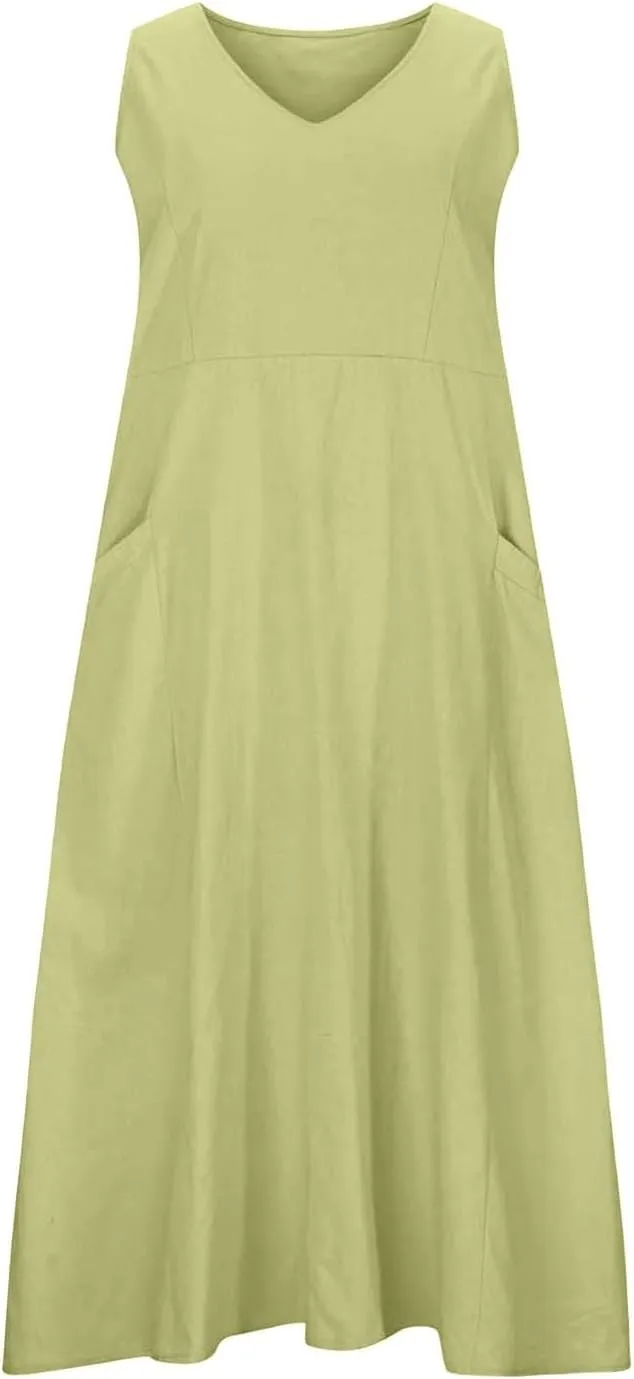 Women's Summer Casual Loose Sundresd Women's Summer Casual Sleeveless Long Maxi Beach Dress Cotton Linen Summer