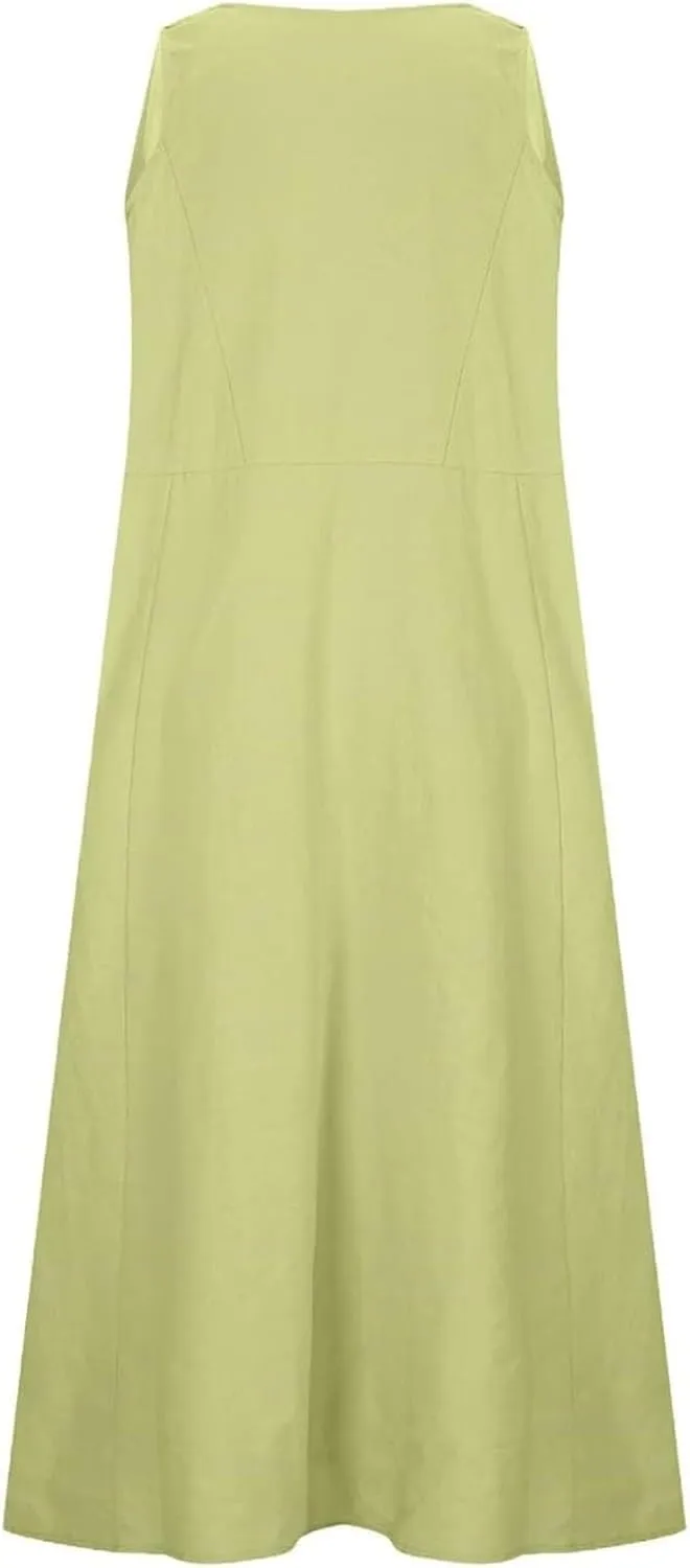 Women's Summer Casual Loose Sundresd Women's Summer Casual Sleeveless Long Maxi Beach Dress Cotton Linen Summer