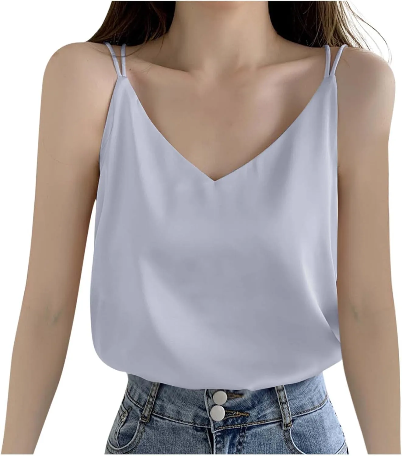 Women's Summer Chiffon Tank Tops Solid V Neck Sleeveless Cami Blouses Trendy Shirts Casual Loose Beach Vacation 2025