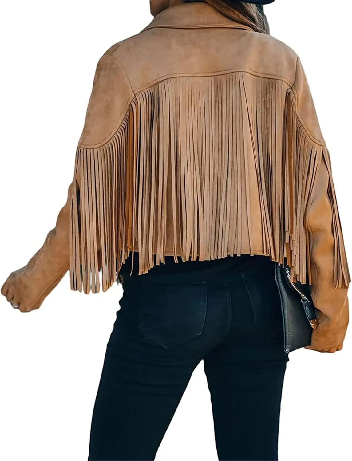 Womens Tassel Vest 70s Hippie Faux Suede Sleeveless Fringe Jacket Vintage Open Front Cardigan Waistcoat Outwear Tops