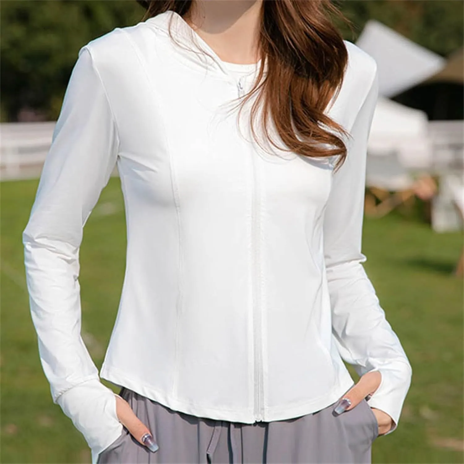 Women's UPF 50  Long Sleeve Thumbholes Hood Sun Shirt Summer Slim Fashion Solid Breathable Quick Dry Outdoor Jacket