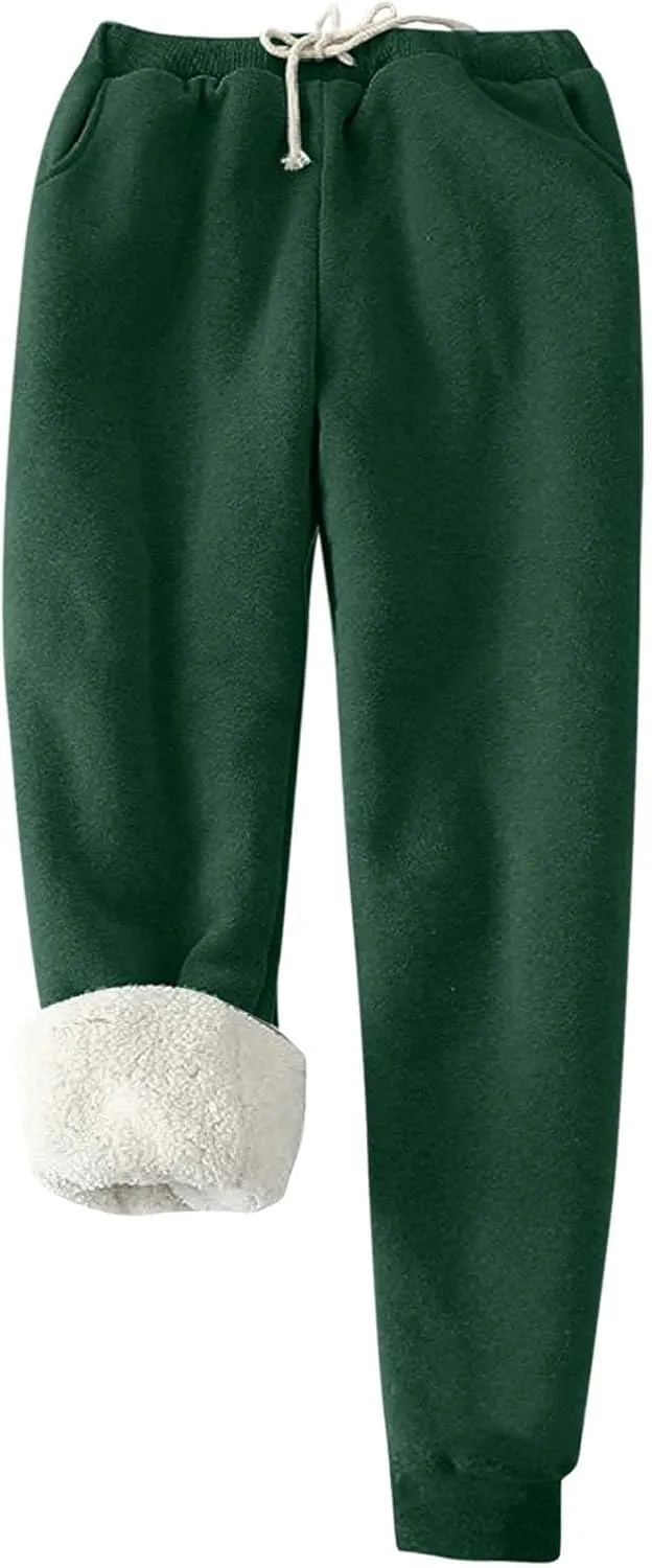 Women's Warm Sherpa Lined Athletic Sweatpants Jogger Fleece Pants
