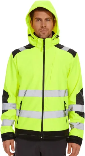WORK IDEA Men's Reflective Jacket Softshell High Visibility Jacket Fleece Lined Hi-Vis Waterproof Hoodie Winter