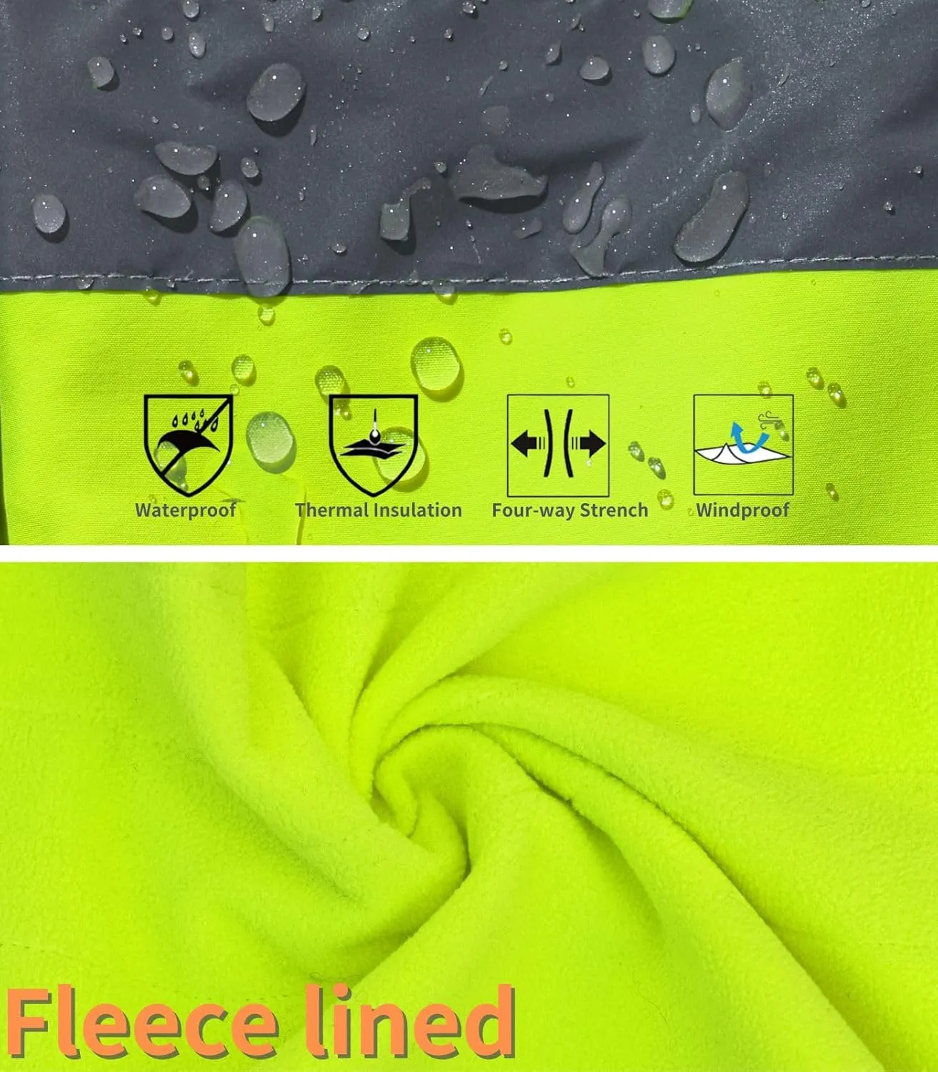 WORK IDEA Men's Reflective Jacket Softshell High Visibility Jacket Fleece Lined Hi-Vis Waterproof Hoodie Winter