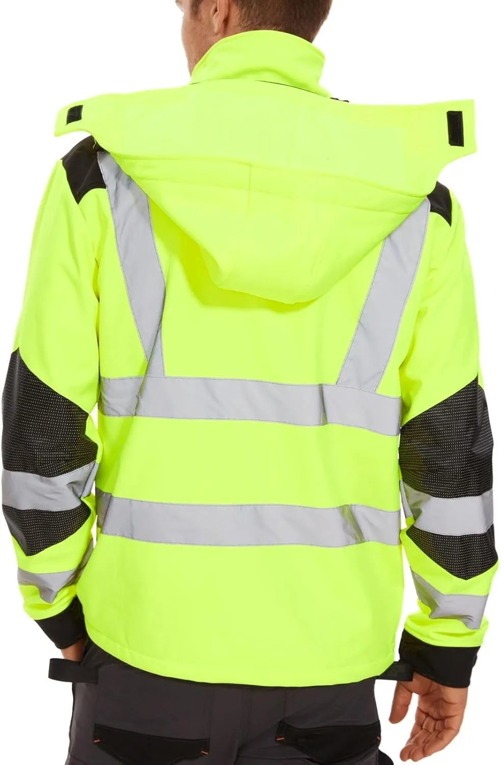 WORK IDEA Men's Reflective Jacket Softshell High Visibility Jacket Fleece Lined Hi-Vis Waterproof Hoodie Winter