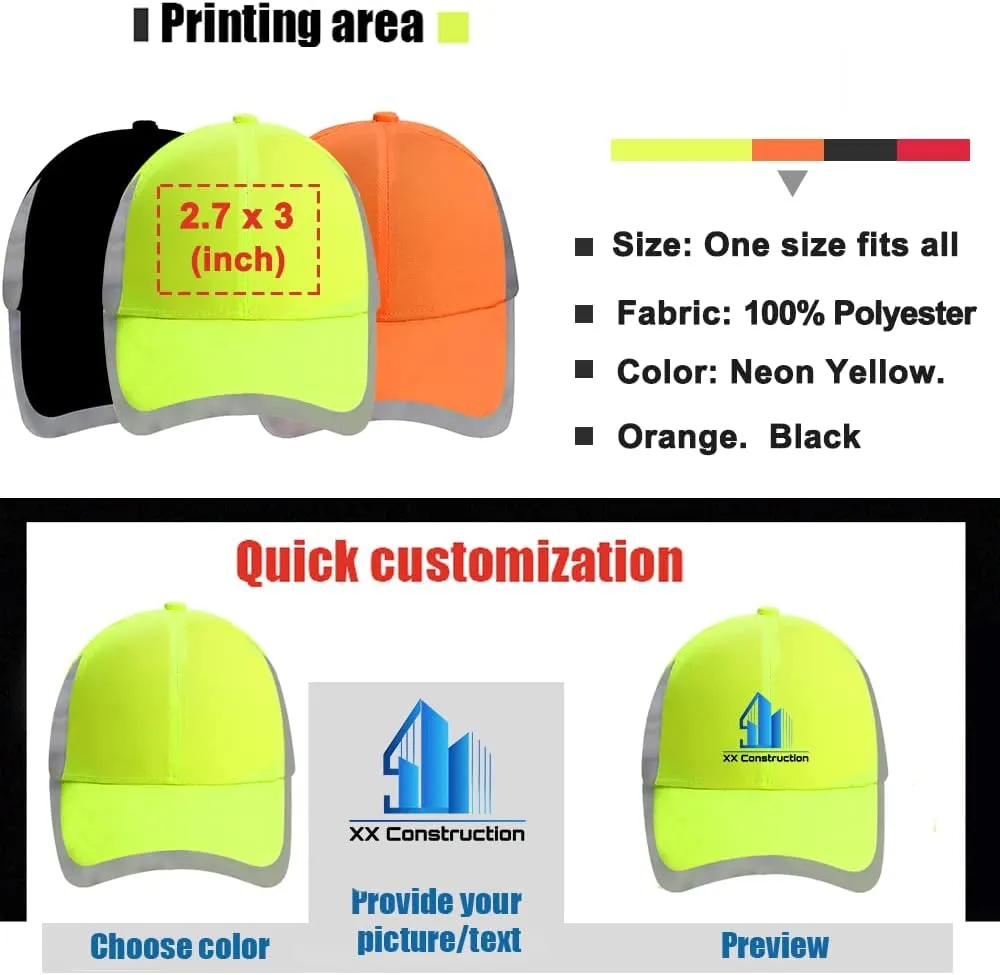 YOWESHOP Baseball Cap Safety Hat with Reflective Strip Sun Hat Customize Logo