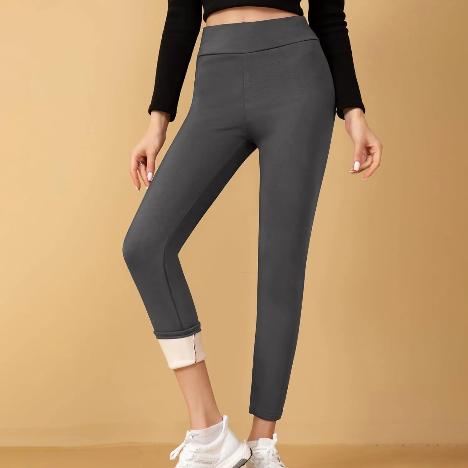 ZEFOTIM Thermal Leggings for Women Thermals Outdoor Thick Pants Thermal Soild High Waist Winter Tights